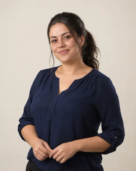 Foto de perfil profissional feminina em fundo neutro